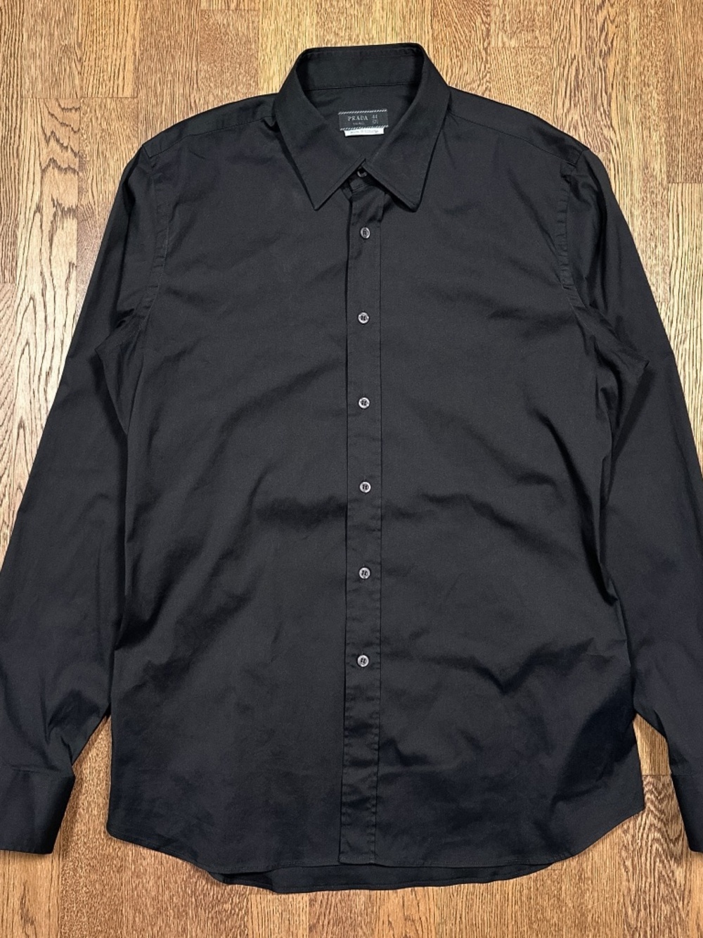 Vintage Y2K Prada Black Stretch Cotton Long Sleeve Button Dress Shirt Mens 44